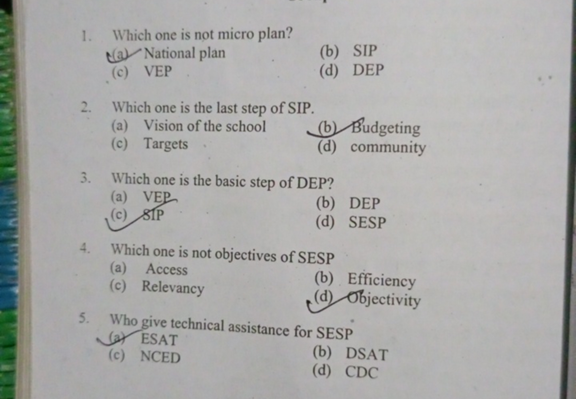 1. Which one is not micro plan?
(a) National plan
(b) SIP
(c) VEP
(d) 