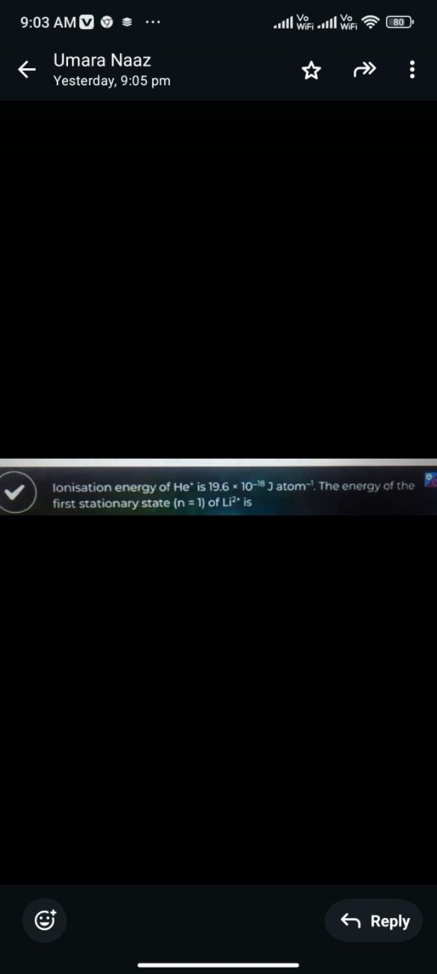 
Umara Naaz
Yesterday, 9:05 pm

Ionisation energy of He∗ is 19.6×10−18