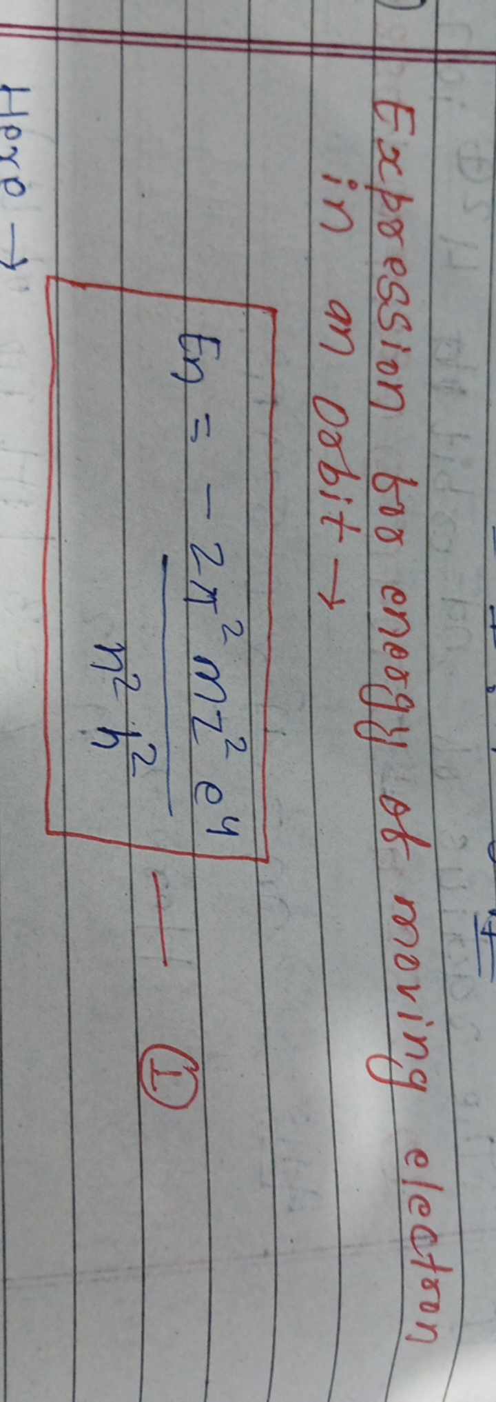 Expression for energy of moving electron in an orbit →
En​=n2h2−2π2mz2