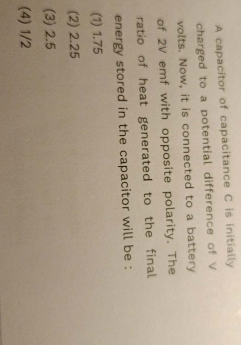 A capacitor of capacitance C is initially charged to a potential diffe