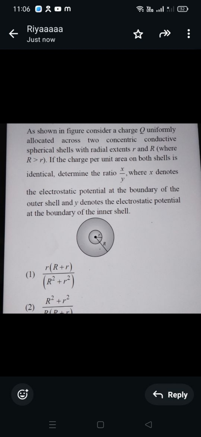 11:06
ㅁm
32
Riyaaaaa
Just now

As shown in figure consider a charge Q 