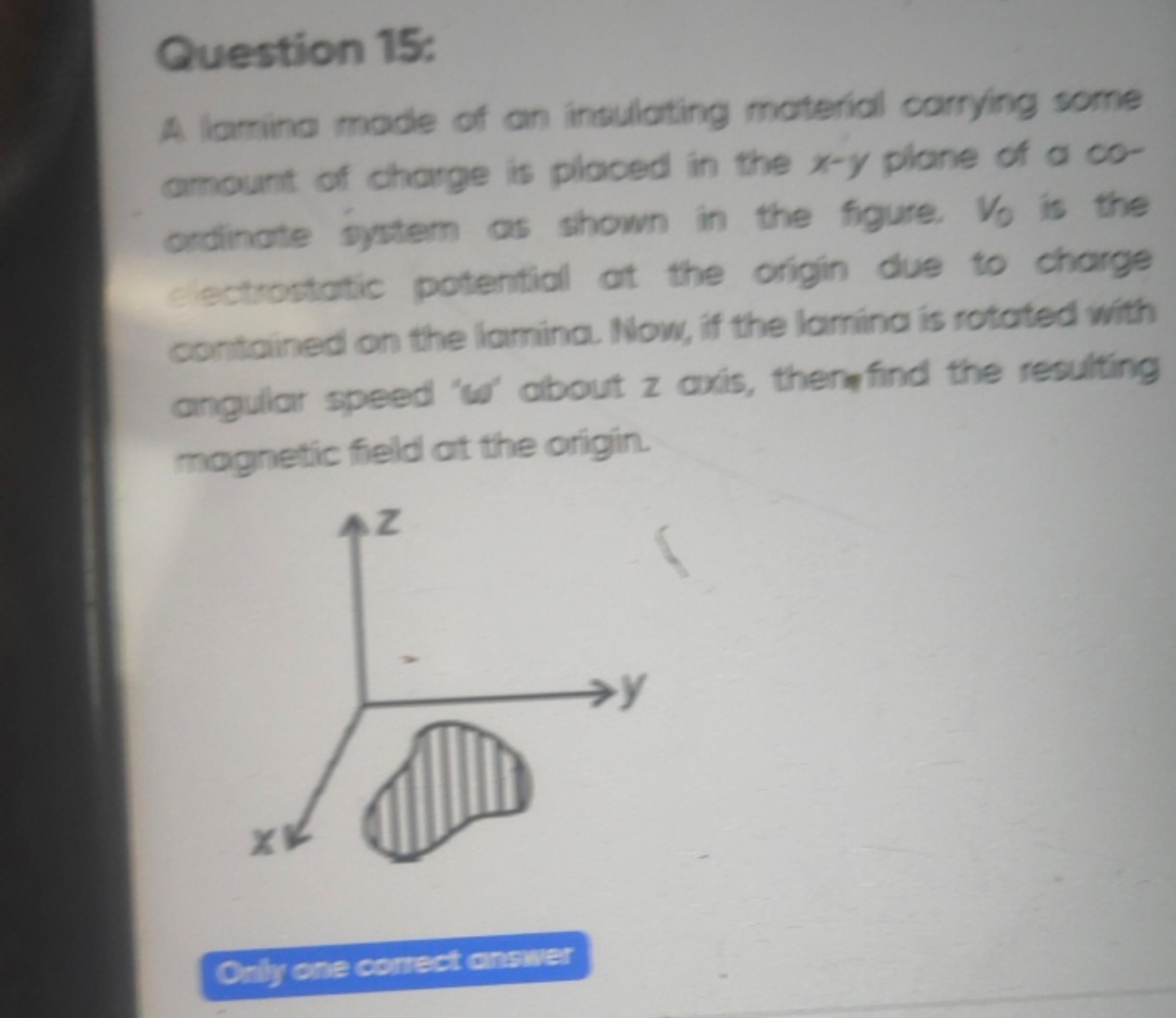 Question 15:
A lamina made of an insulating moterial carrying some amo