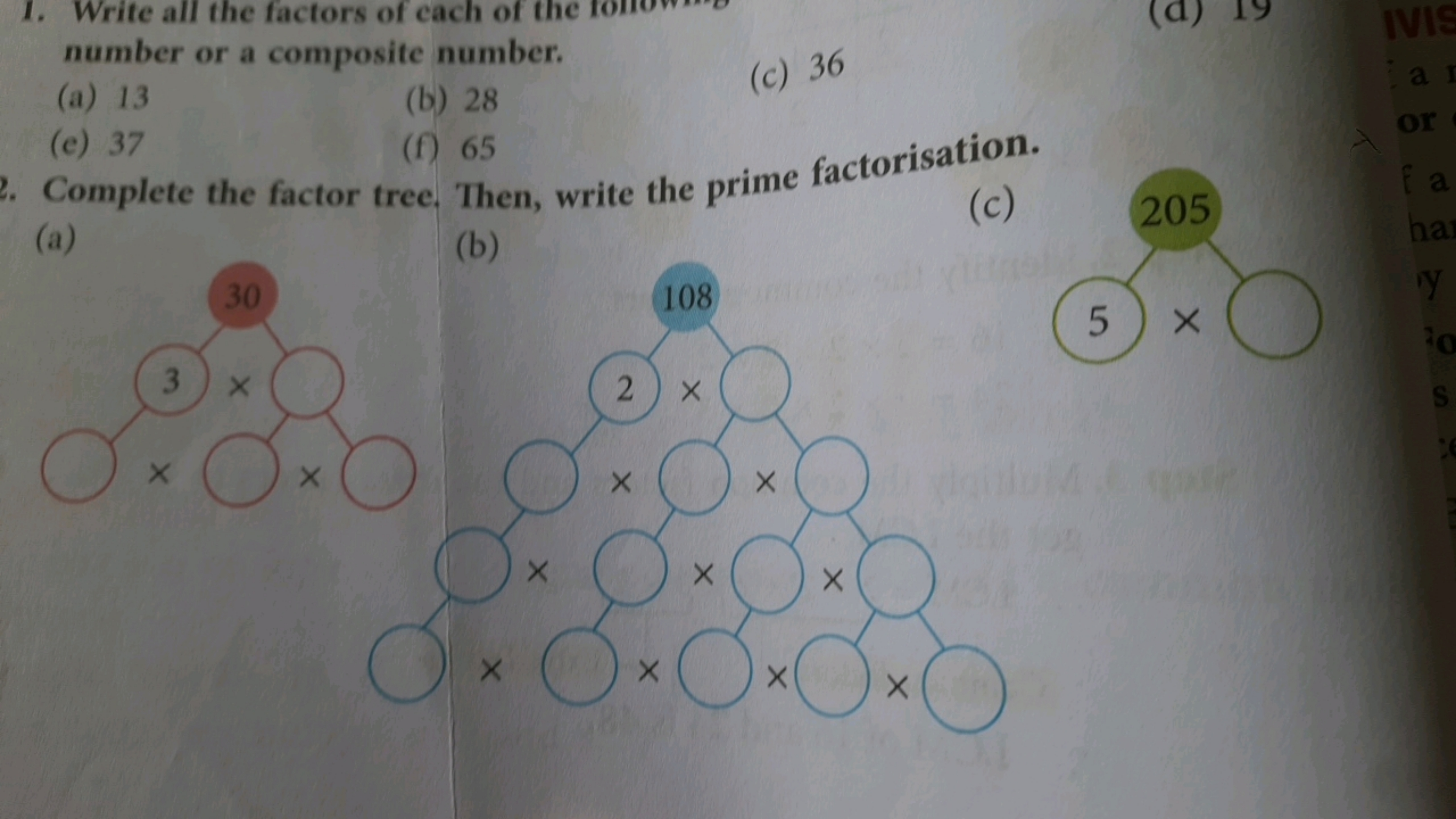 number or a composite number.
(a) 13
(b) 28
(c) 36
(c) 37
(f) 65

Comp