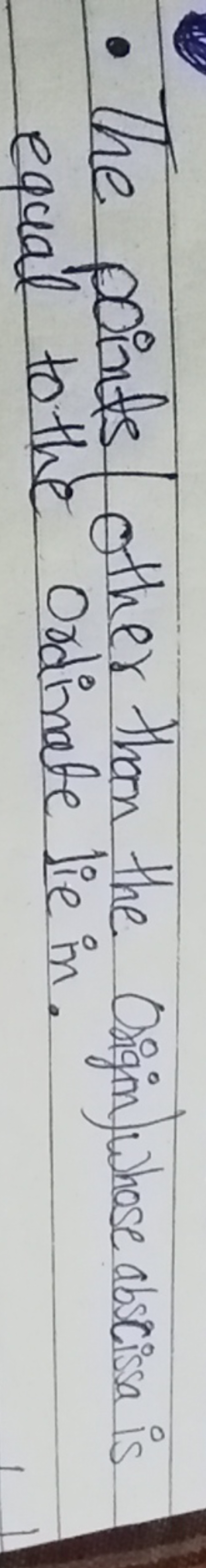 - The points other then the orign)whose abscissa is equal to the Ordin