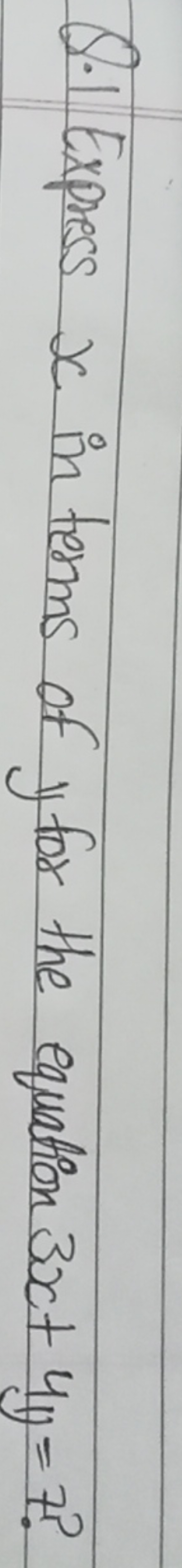 Q. 1 Express x in terms of y for the equation 3x+4y=7 ?