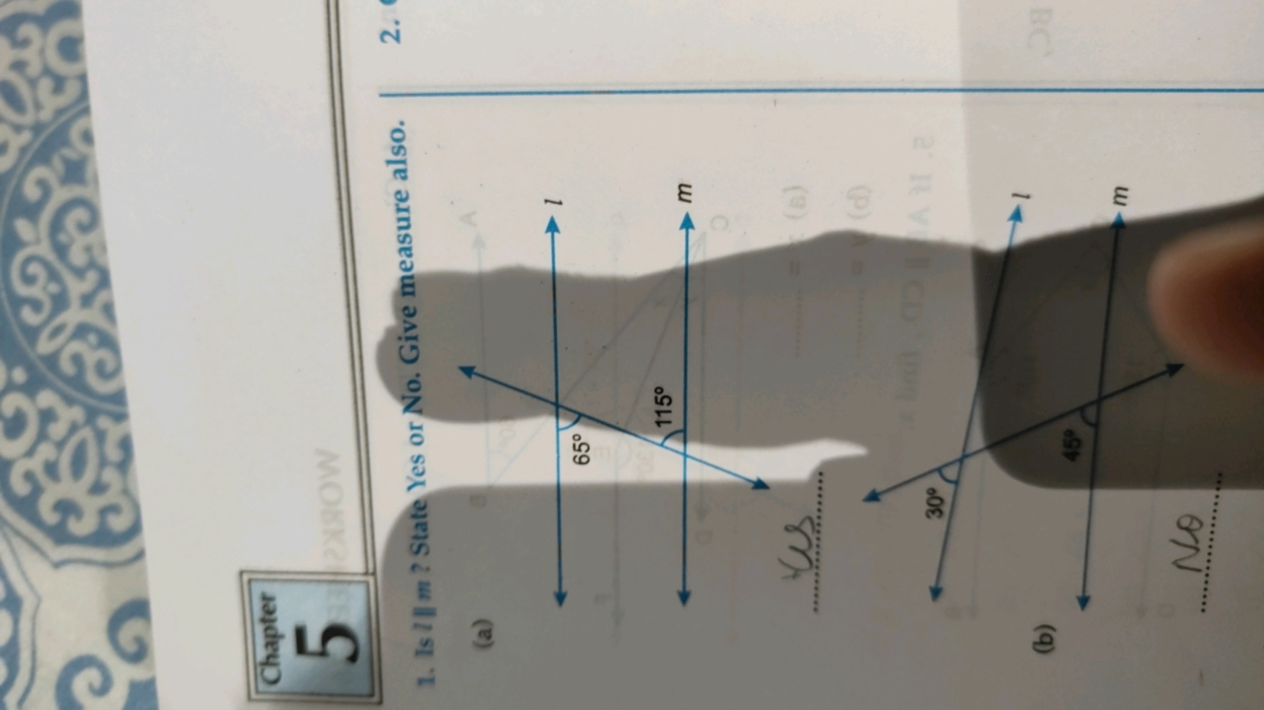 Chapter
5
XROW
1. Ism? State Yes or No. Give measure also.
(a)
30°
(b)