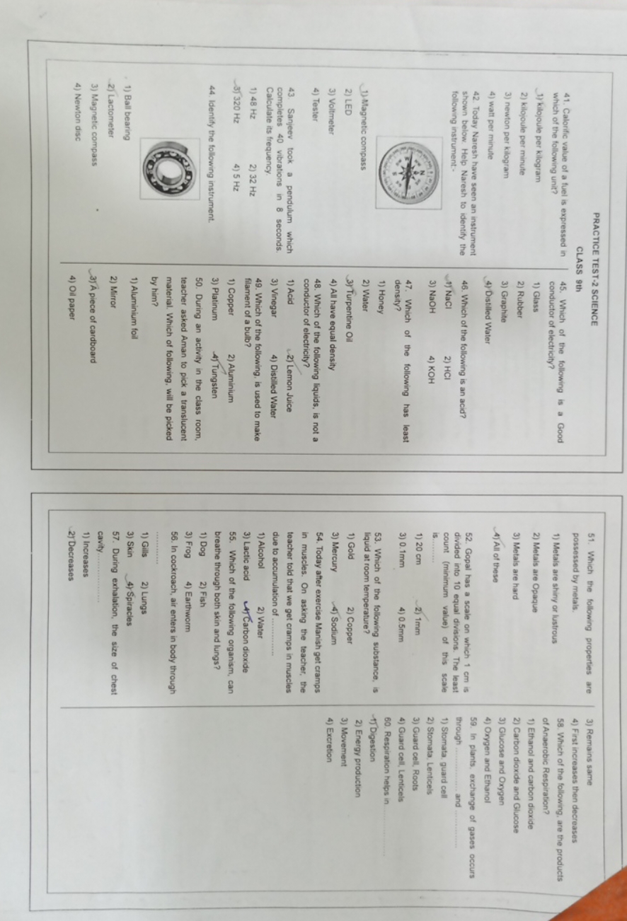 PRACTICE TEST-2 SCIENCE
CLASS 9th
41. Calorific value of a fuel is exp