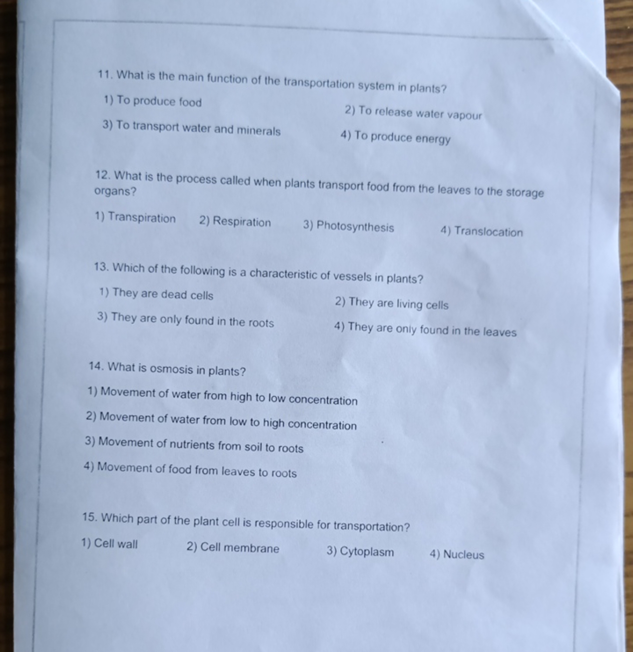 11. What is the main function of the transportation system in plants?
