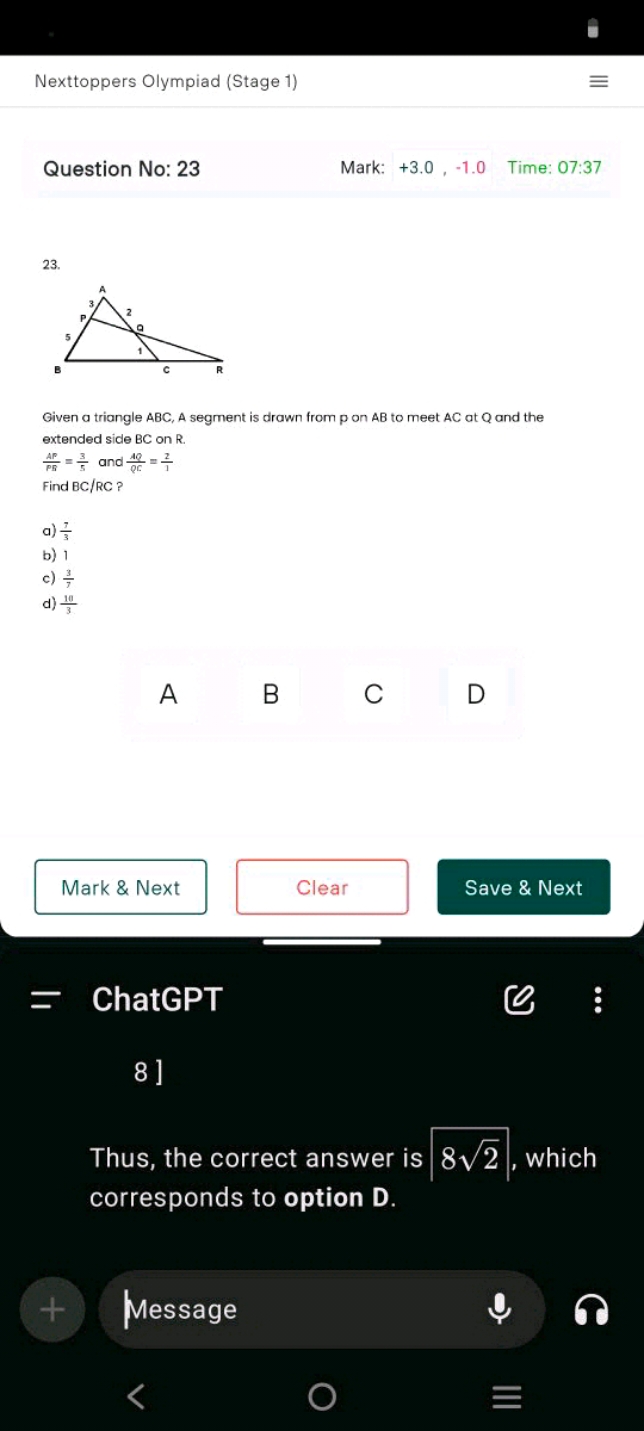 Nexttoppers Olympiad (Stage 1)

Question No: 23
Mark: +3.0,−1.0
Time: 