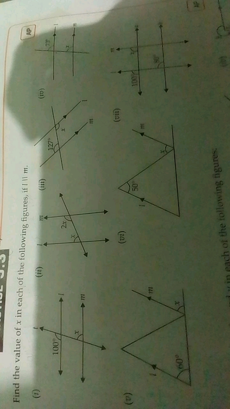 Find the value of x in each of the following figures, if I11 m.
(i)
(i