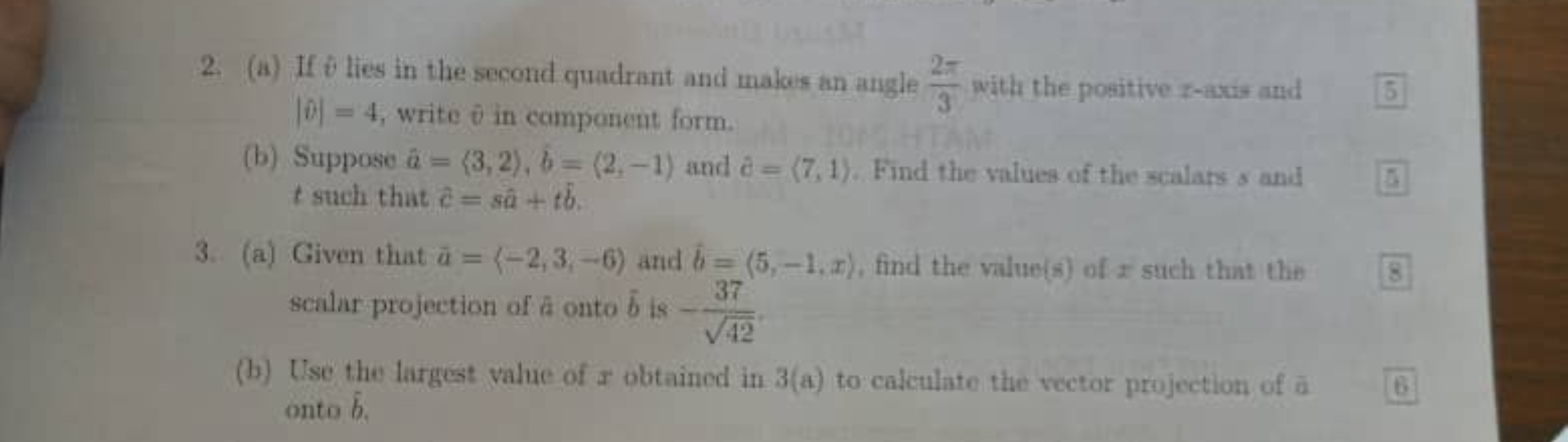 2. (a) If v lies in the second quadrant and makes an angle 32π​ with t