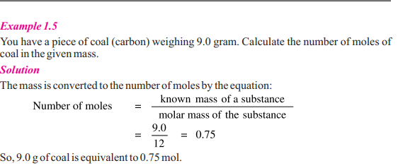 Example 1.5
You have a piece of coal (carbon) weighing 9.0 gram. Calcu