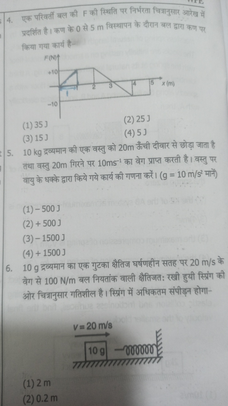 4. एक परिवर्ती बल की F की स्थिति पर निर्भरता चित्रानुसार आरेख में प्रद