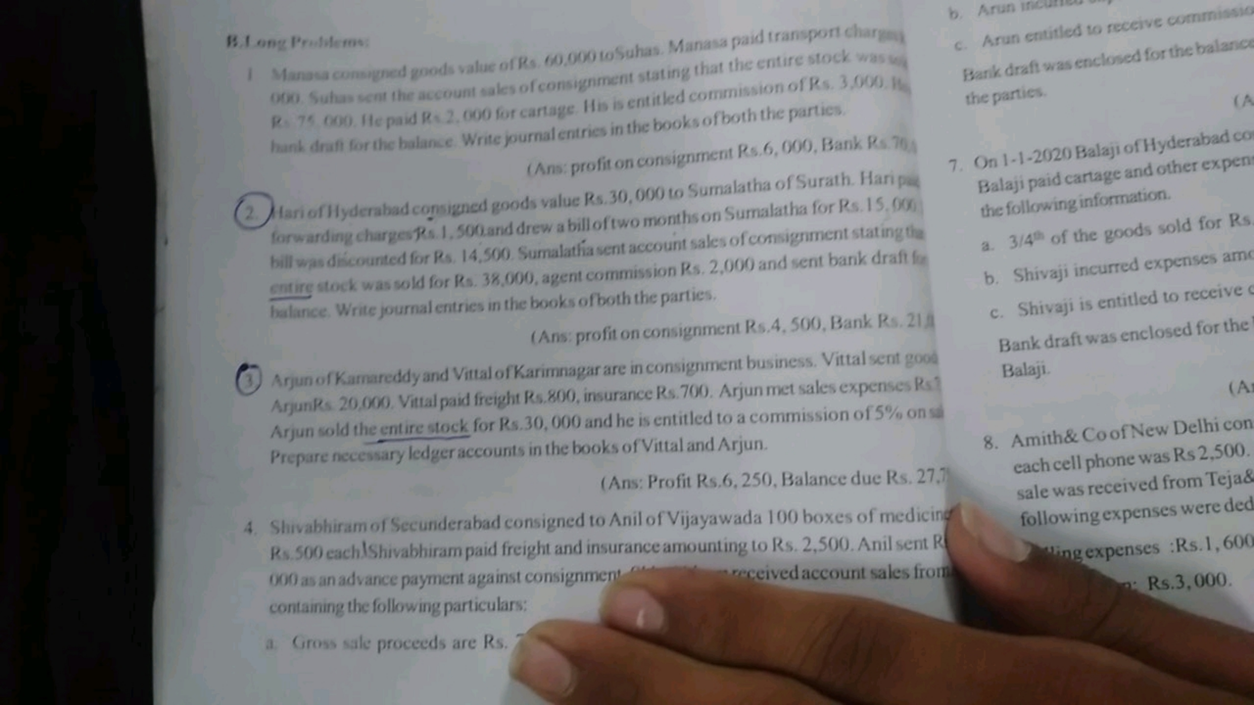 S. I ong Priblerms Q63 Suhas sent the account sales of consignment sta