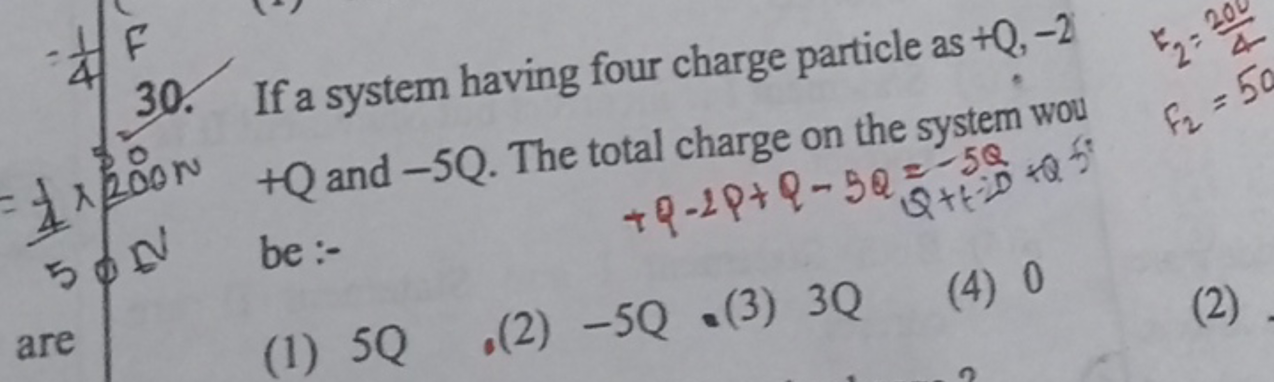 30. If a system having four charge particle as +Q,−2 =±×200 N+Q and - 