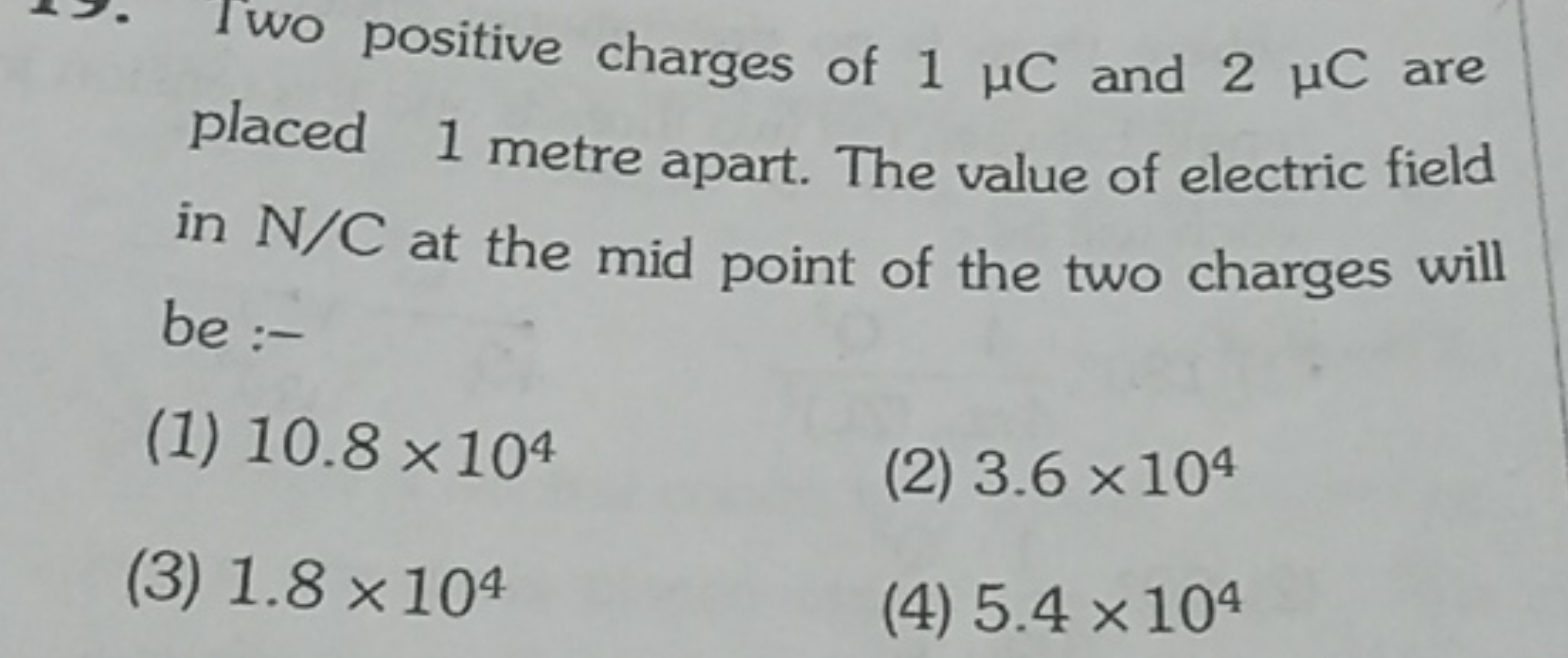 I wo positive charges of 1μC and 2μC are placed 1 metre apart. The val