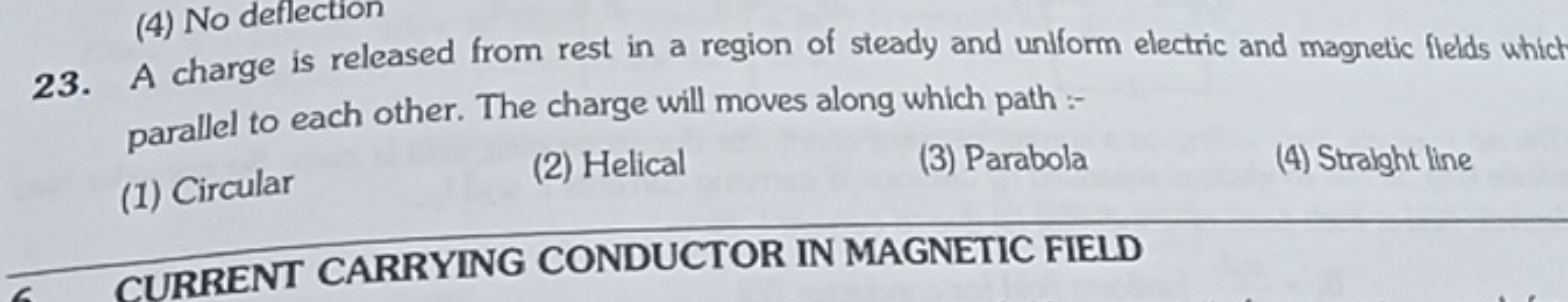 23. A charge is released from rest in a region of steady and uniform e