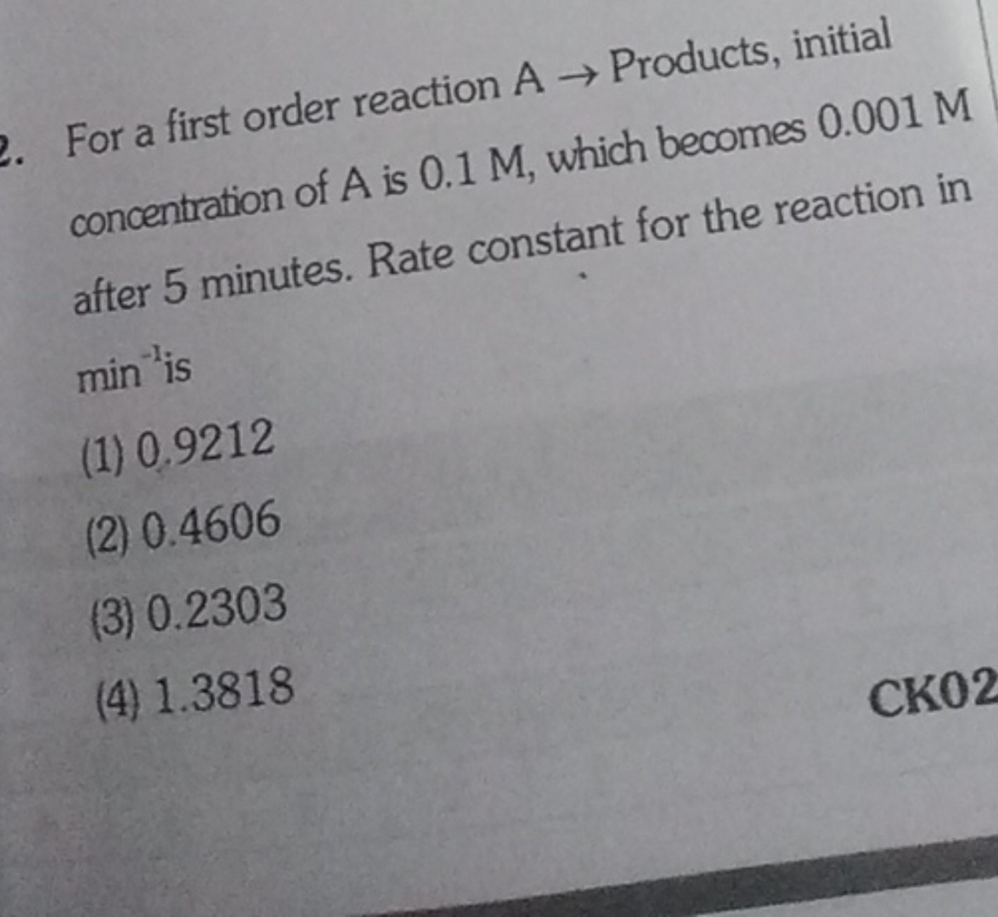 For a first order reaction A→ Products, initial concentration of A is 