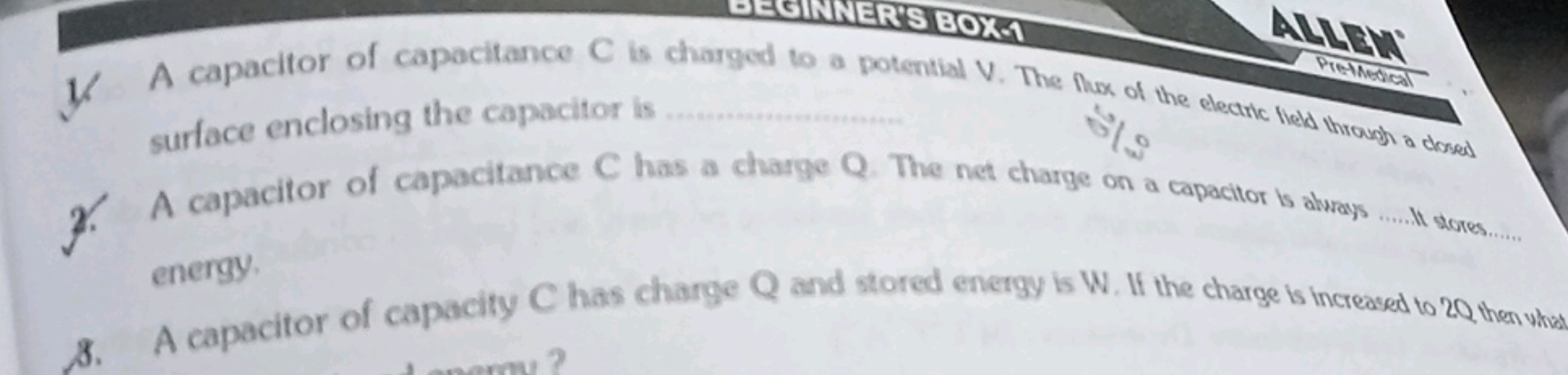 ALLEW
A capacitor of capacitance C is charged to a potential V. The ho