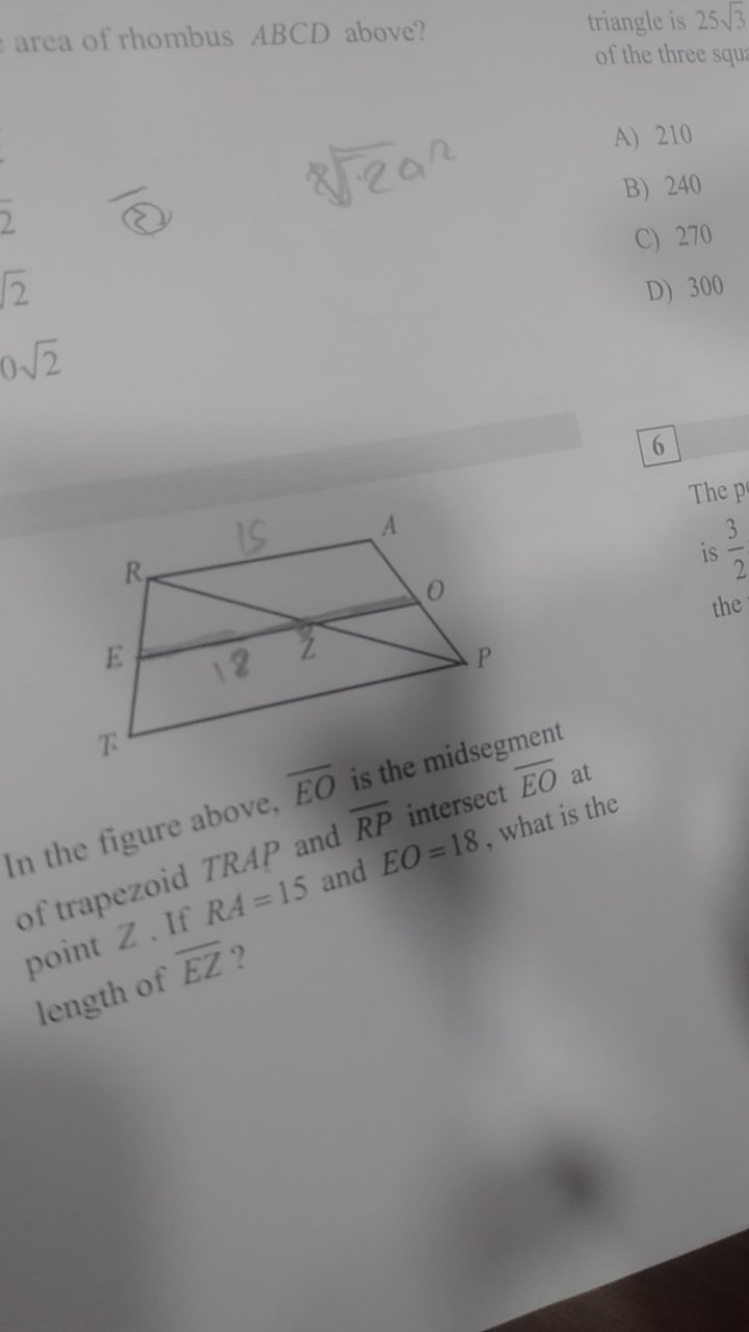 area of rhombus ABCD above?
triangle is 253​ of the three squ
2​
82​an