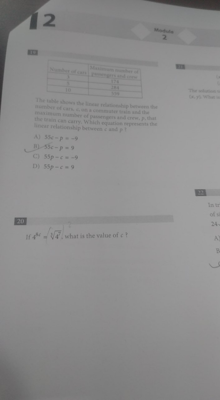 Modute
2
19
\begin{tabular} { | c | c | } 
\hline Number of cars & \be