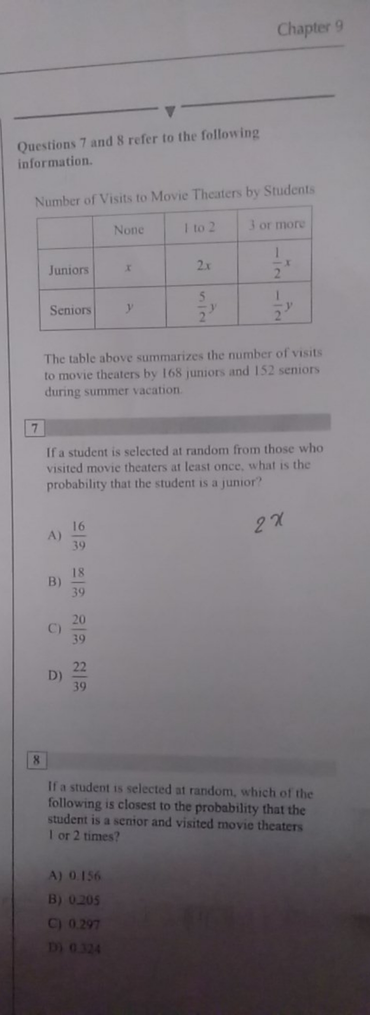 Chapter 9

Questions 7 and 8 refer to the following information.

Numb