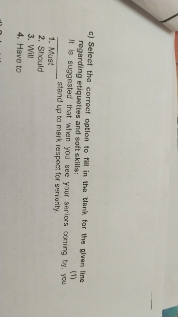 c) Select the correct option to fill in the blank for the given line r