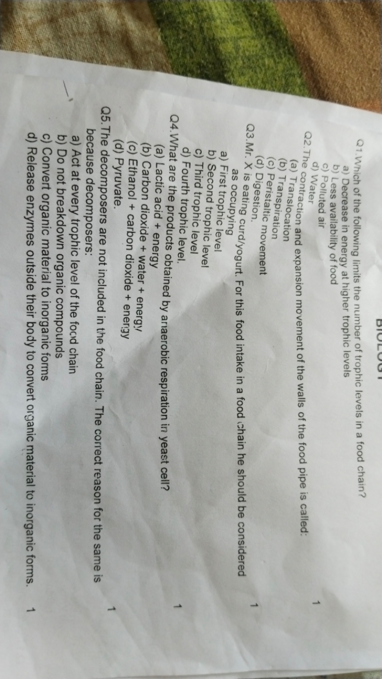 Q1. Which of the following limits the number of trophic levels in a fo