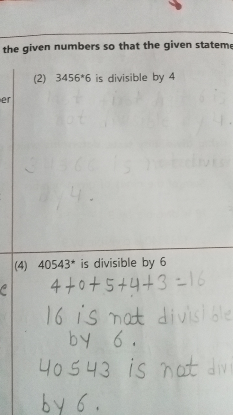 the given numbers so that the given statem
(2) 3456∗6 is divisible by 