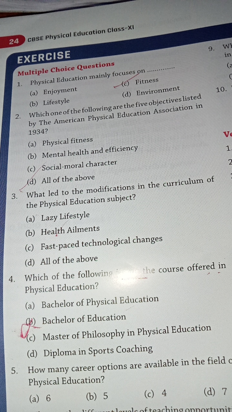 24 CBSE Physical Education Class-XI
EXERCISE
Multiple Choice Questions