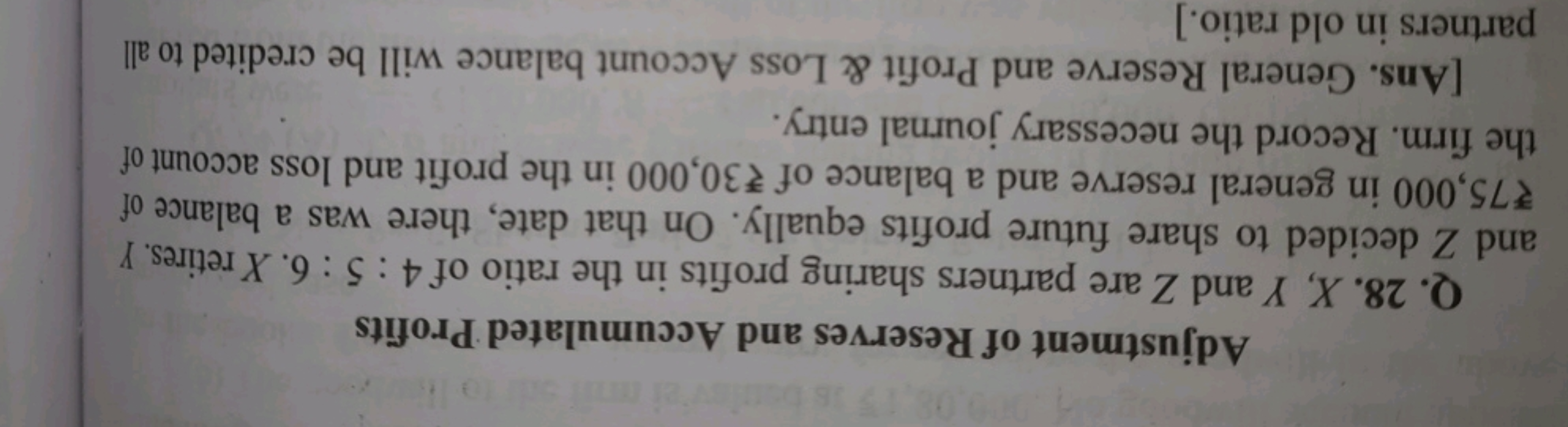 Adjustment of Reserves and Accumulated Profits
Q. 28. X,Y and Z are pa