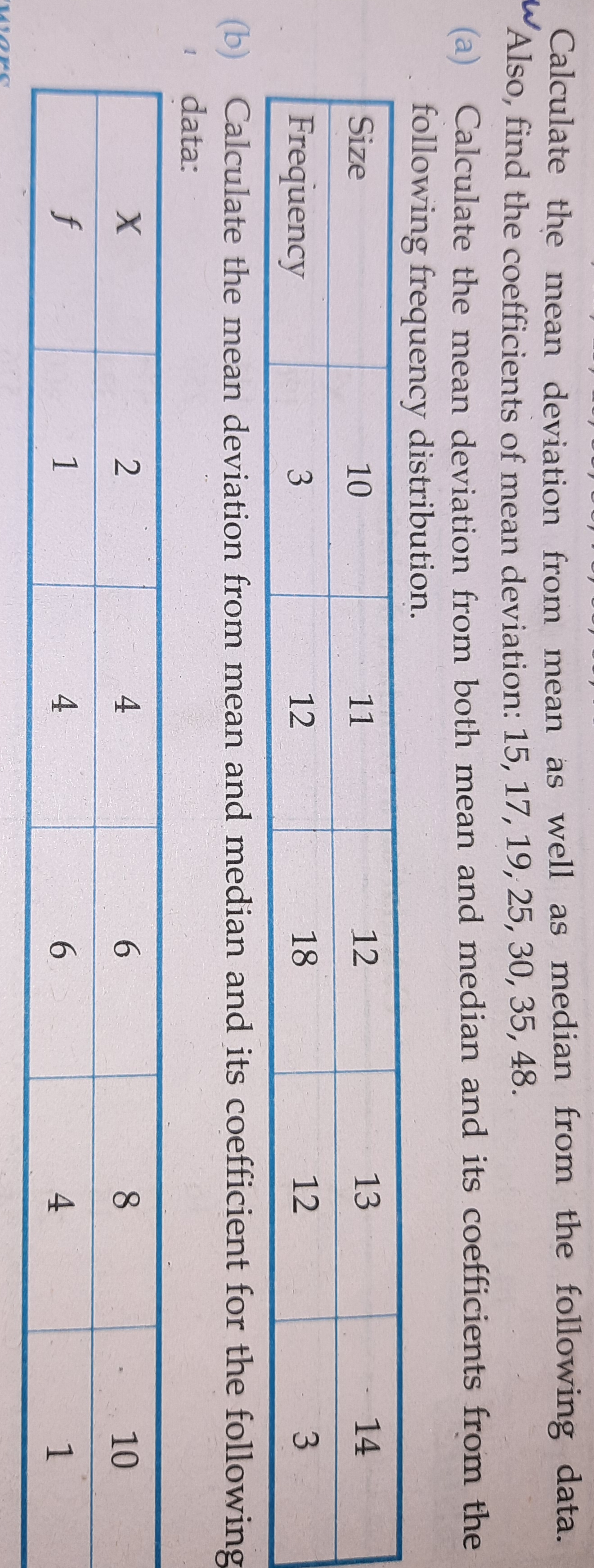 Calculate the mean deviation from mean as well as median from the foll