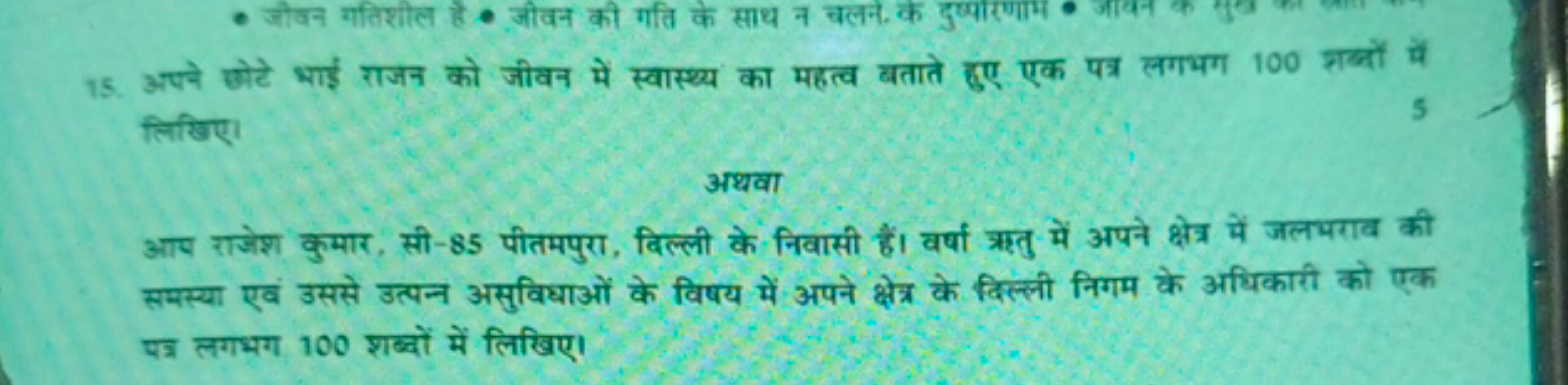 15. अपने छोटे भाई राजन को जीवन में स्वास्थ्य का महत्व बताते हुए एक पत्