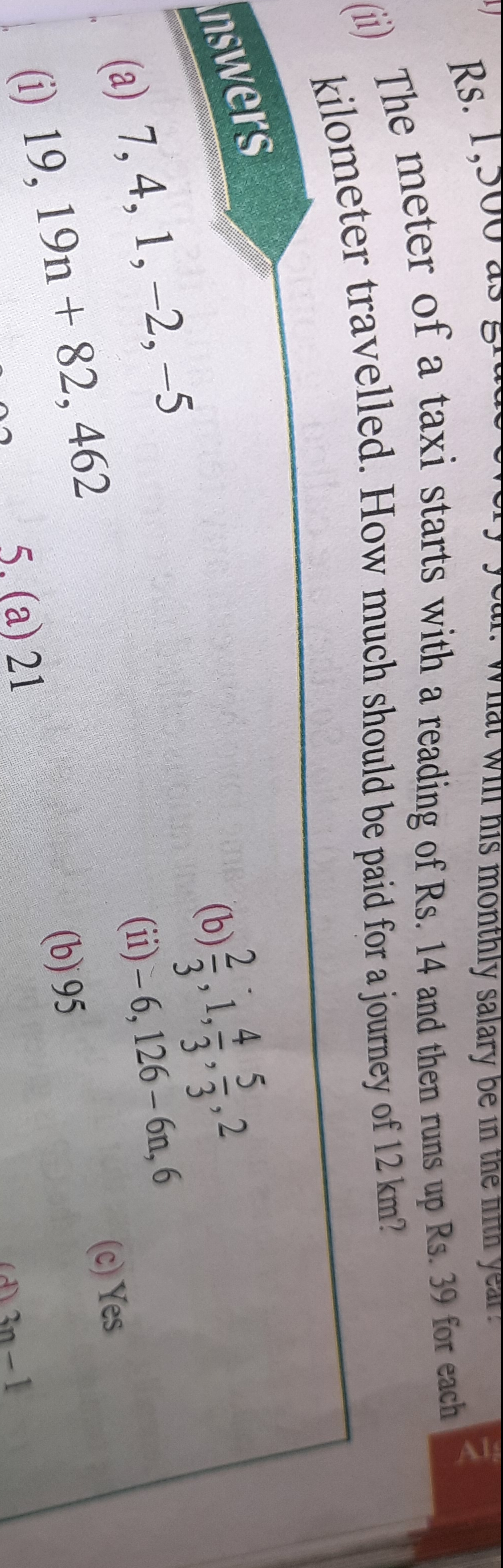 (ii) The meter of a taxi starts with a reading of Rs. 14 and then runs