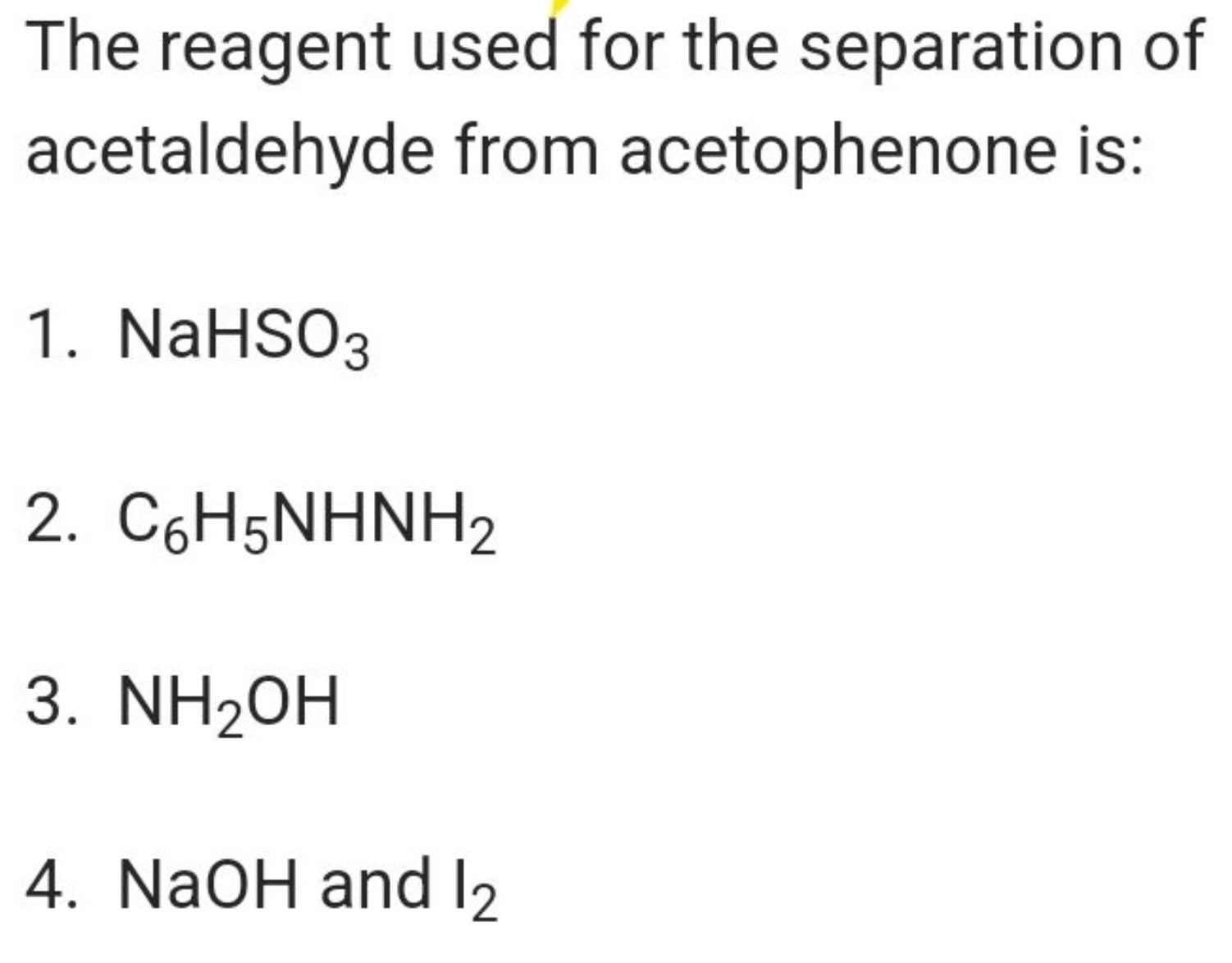 The reagent used for the separation of acetaldehyde from acetophenone 