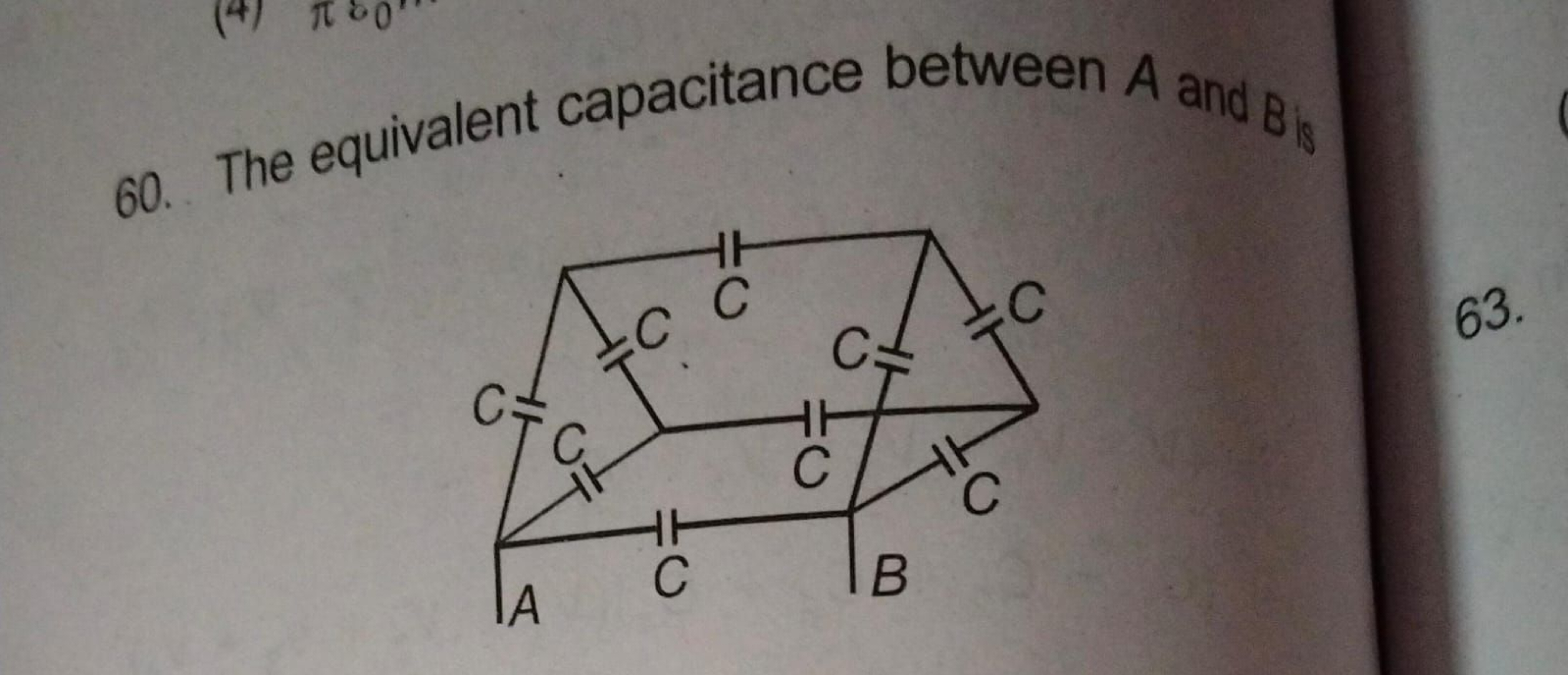 60. The equivalent capacitance between A and Bis ​
63.