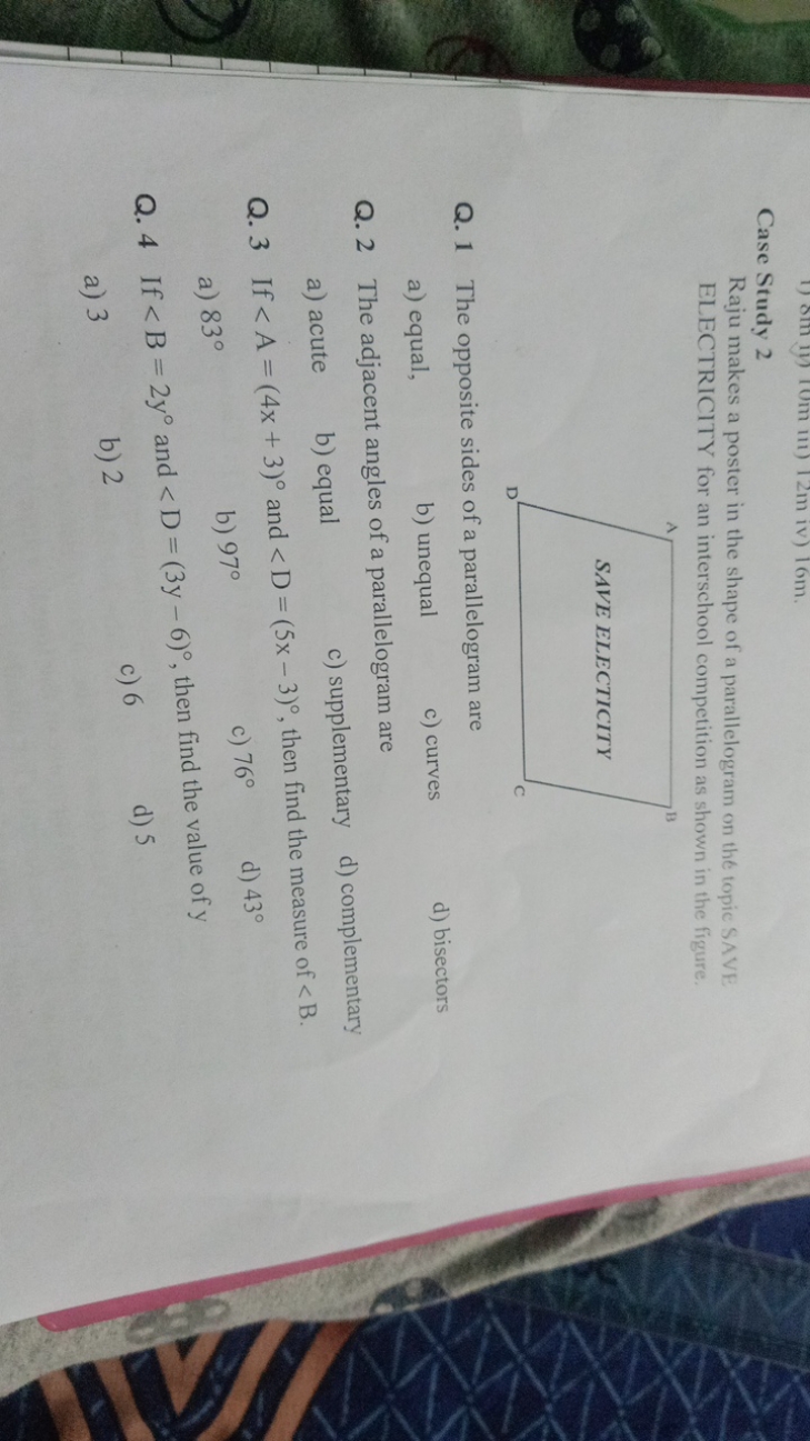 Case Study 2
Raju makes a poster in the shape of a parallelogram on th