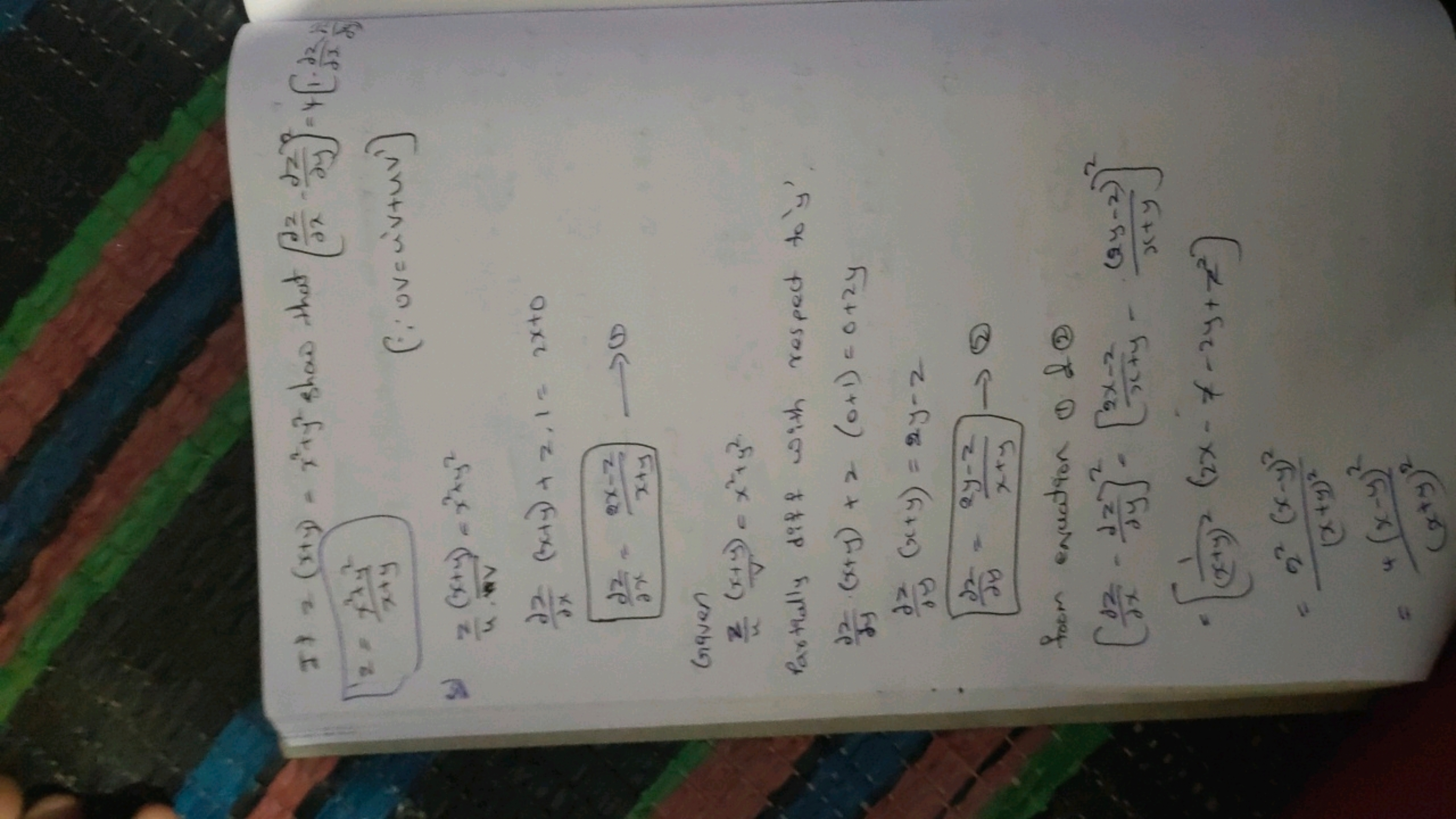 z=x+yx2+y2​(∵vv=u′v+uv′)
\$1)
4z​nv(x+y)​=x2+y2∂x∂z​(x+y)+z,1=2x+0∂x∂z