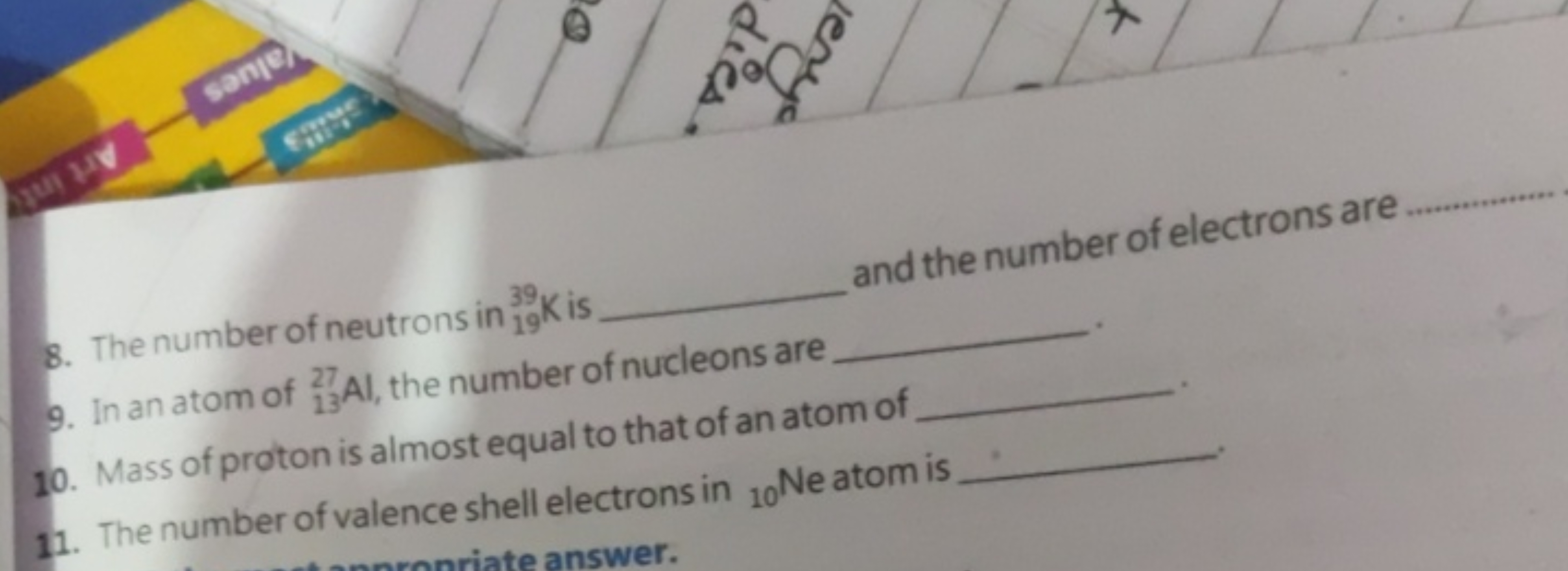 8. The number of neutrons in1939​ K is  and the number of electrons ar