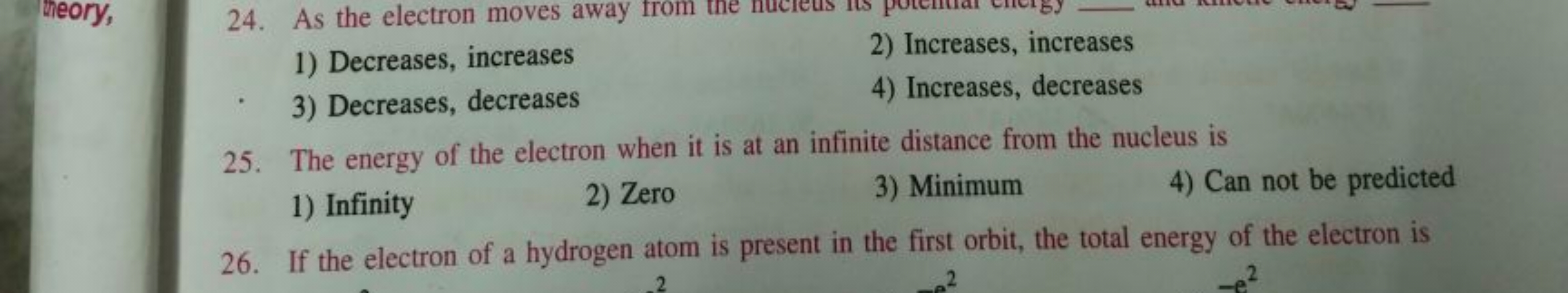 1) Decreases, increases
2) Increases, increases
3) Decreases, decrease