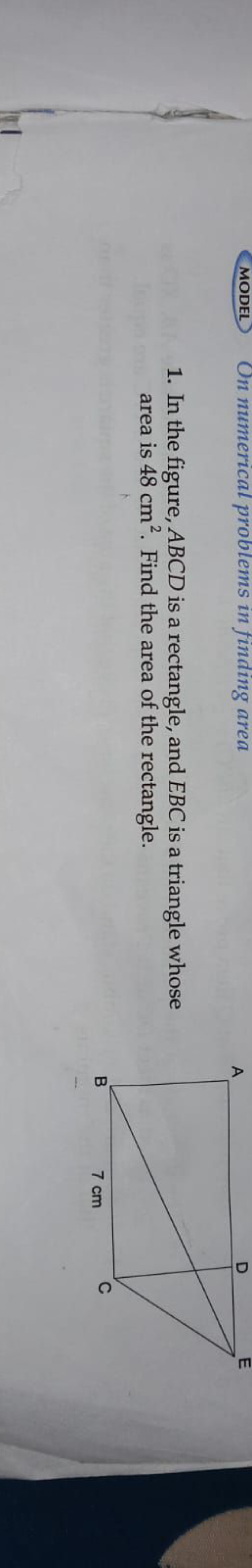 MODEL
On numerical problems in finding area
1. In the figure, ABCD is 