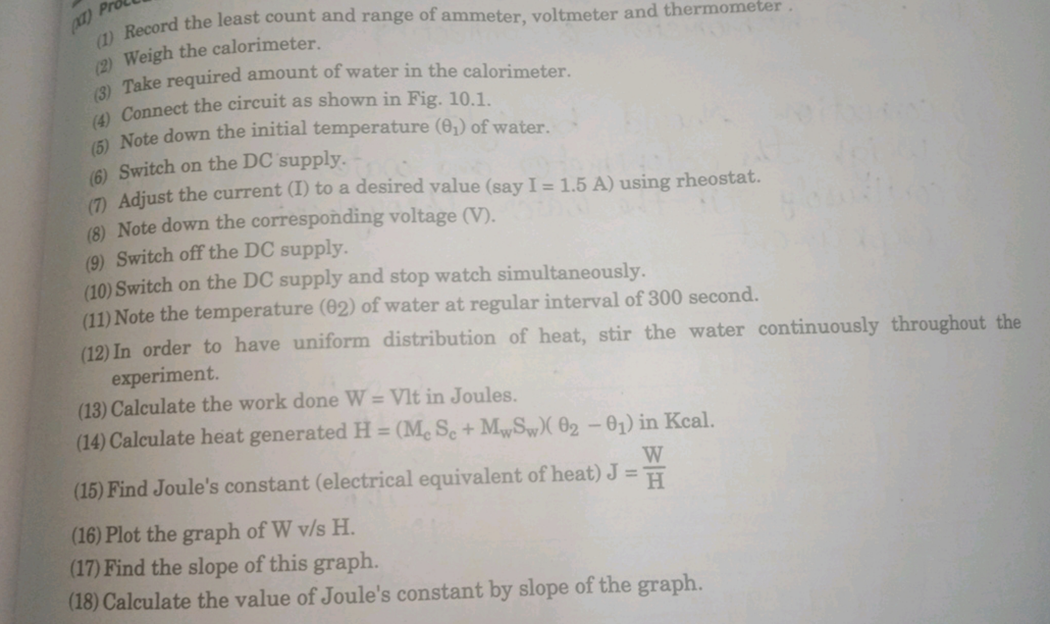 (XT) P
(1) Record the least count and range of ammeter, voltmeter and 