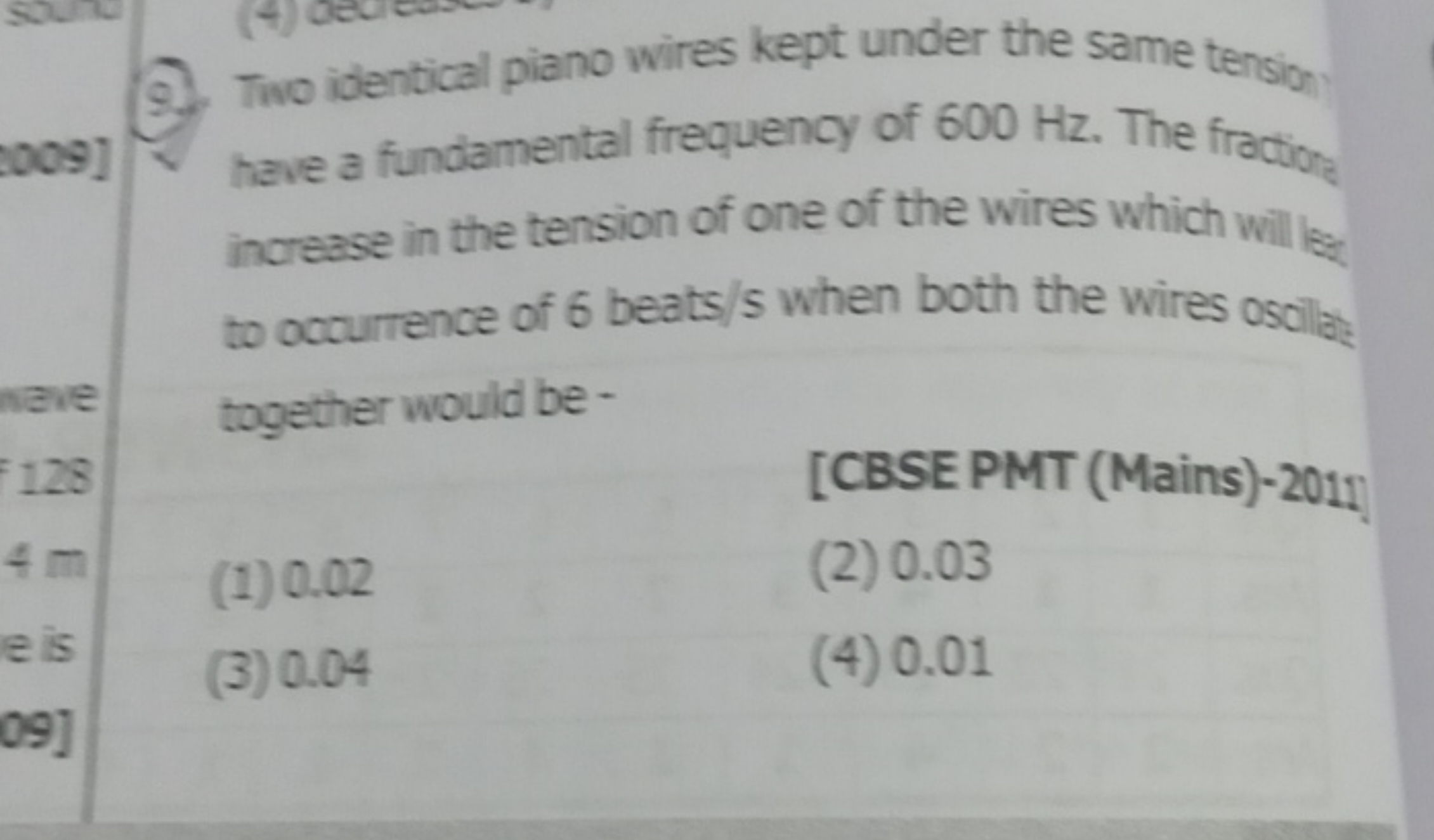 9. Two identical piano wires kept under the same tensiony have a funda