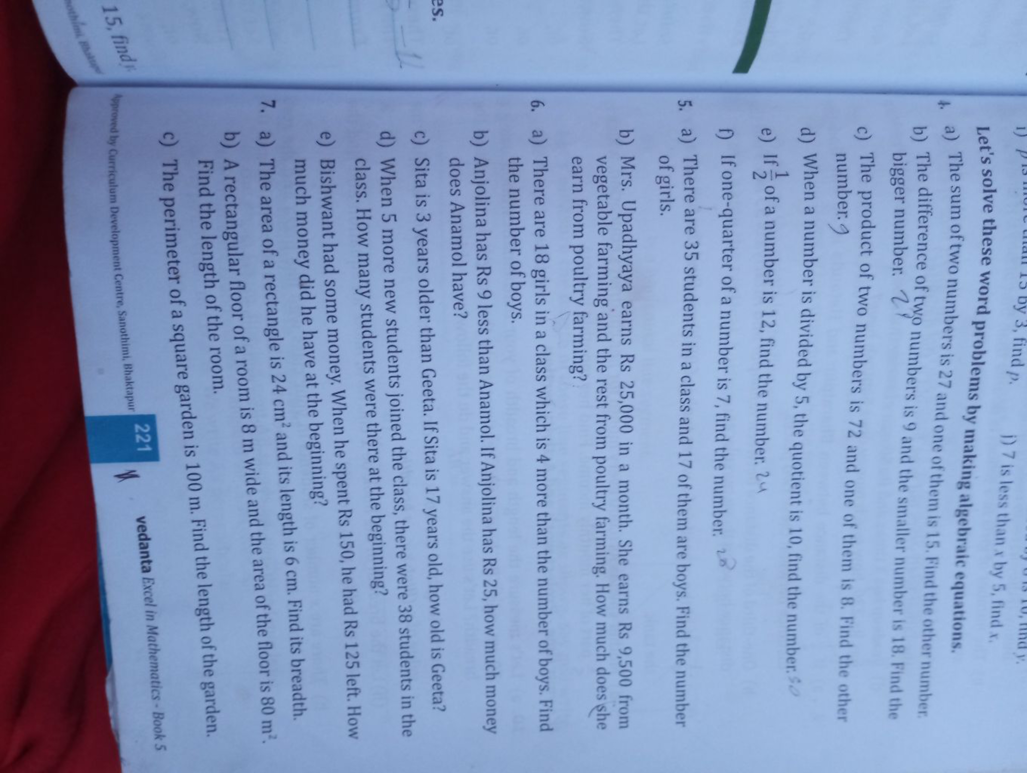 Let's solve these word problems by making algebraic equations.
4. a) T