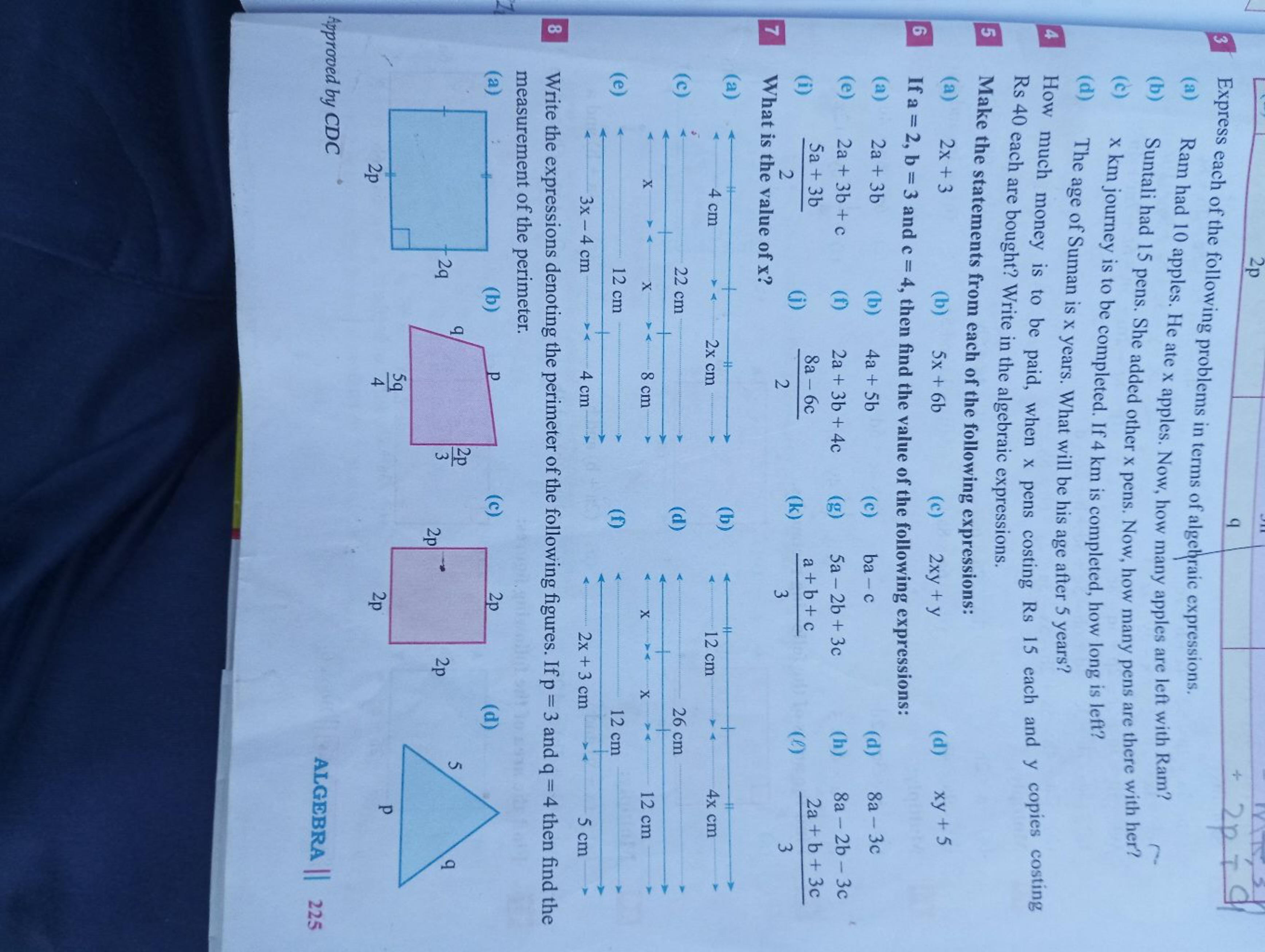 3 Express each of the following problems in terms of algehraic express