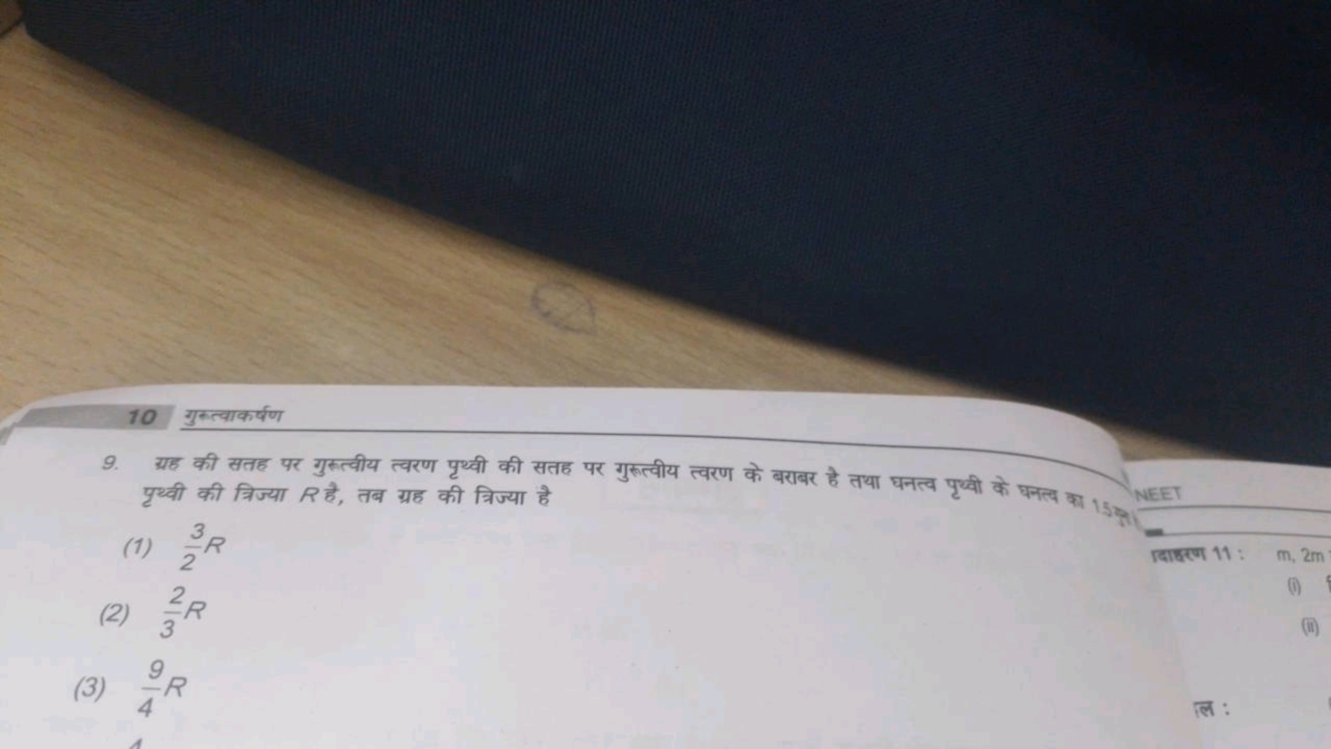 10 गुरुत्वाकर्षण
9. ग्रह की सतह पर गुरुत्वीय त्वरण पृथ्वी की सतह पर गु