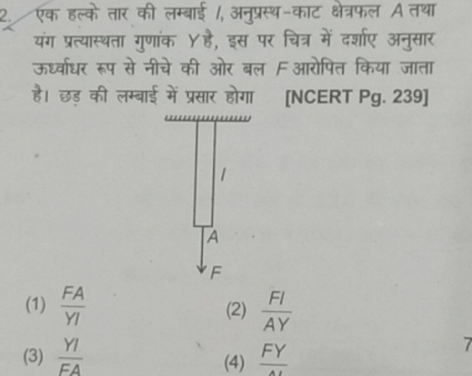 2. एक हल्के तार की लम्बाई I, अनुप्र्थ-काट क्षेत्रफल A तथा यंग प्रत्यास