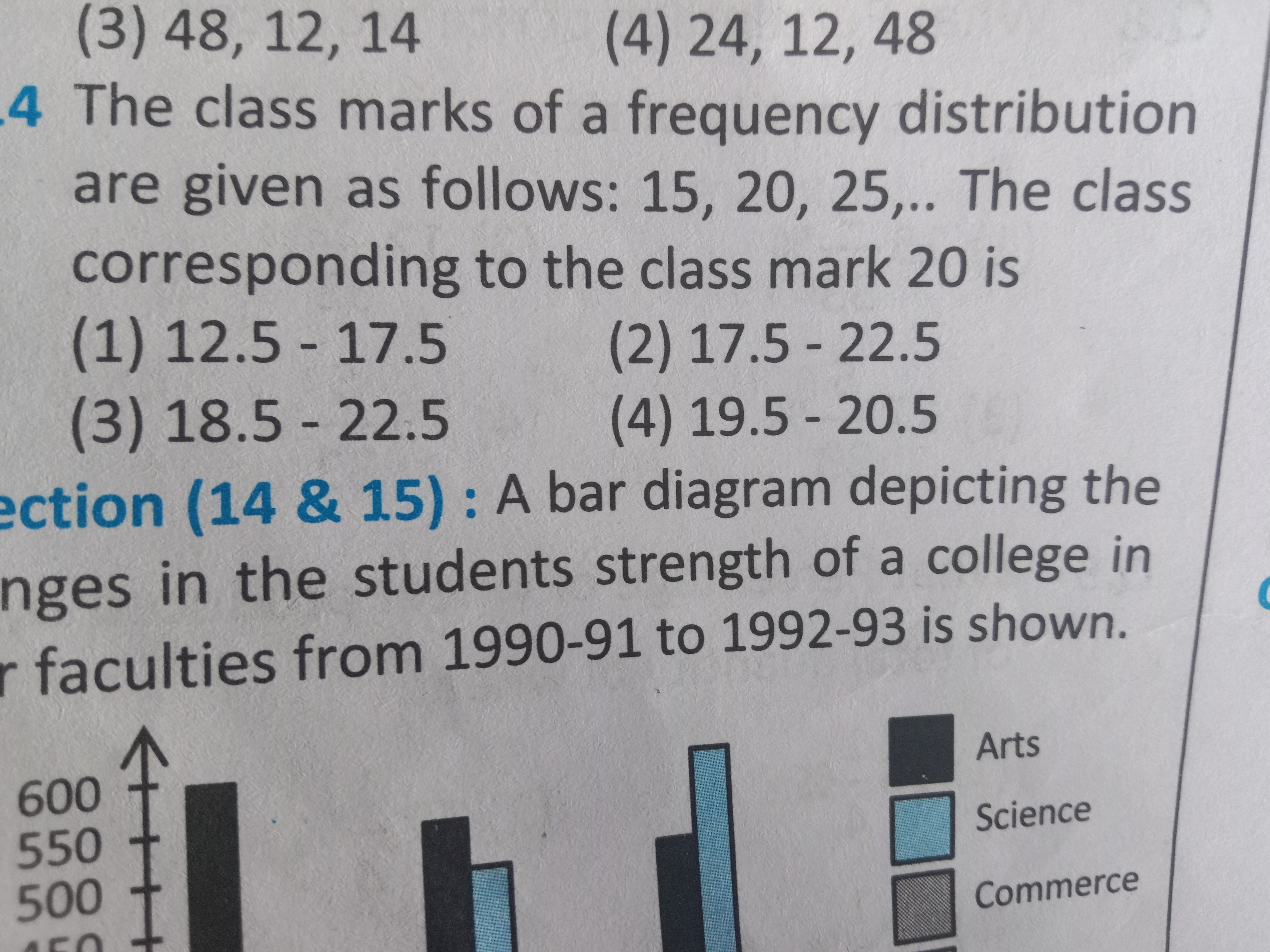 (3) 48,12,14
(4) 24,12,48
4 The class marks of a frequency distributio