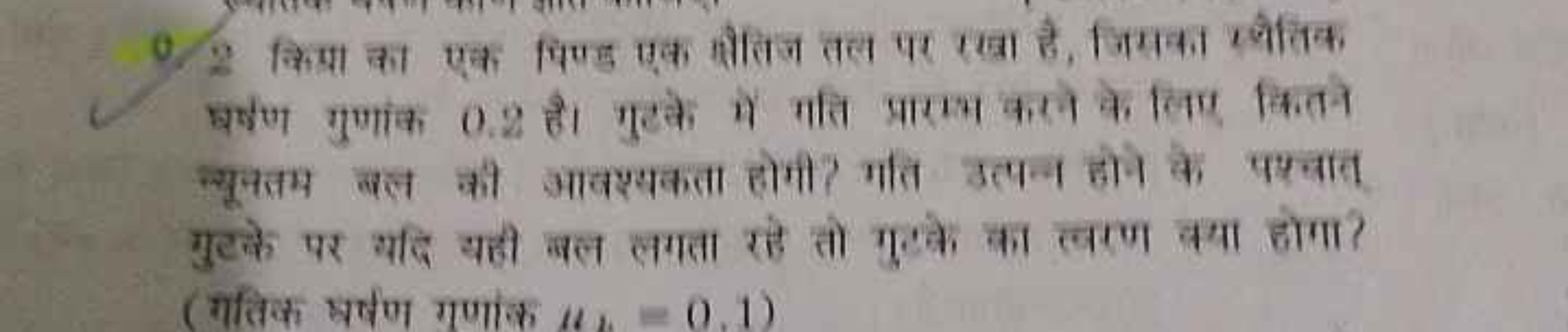 0.2 किस्रा का एक पिण्ड पूक क्षैतिज तल पर रखा है, जिसका व्वितिक घर्बण ग