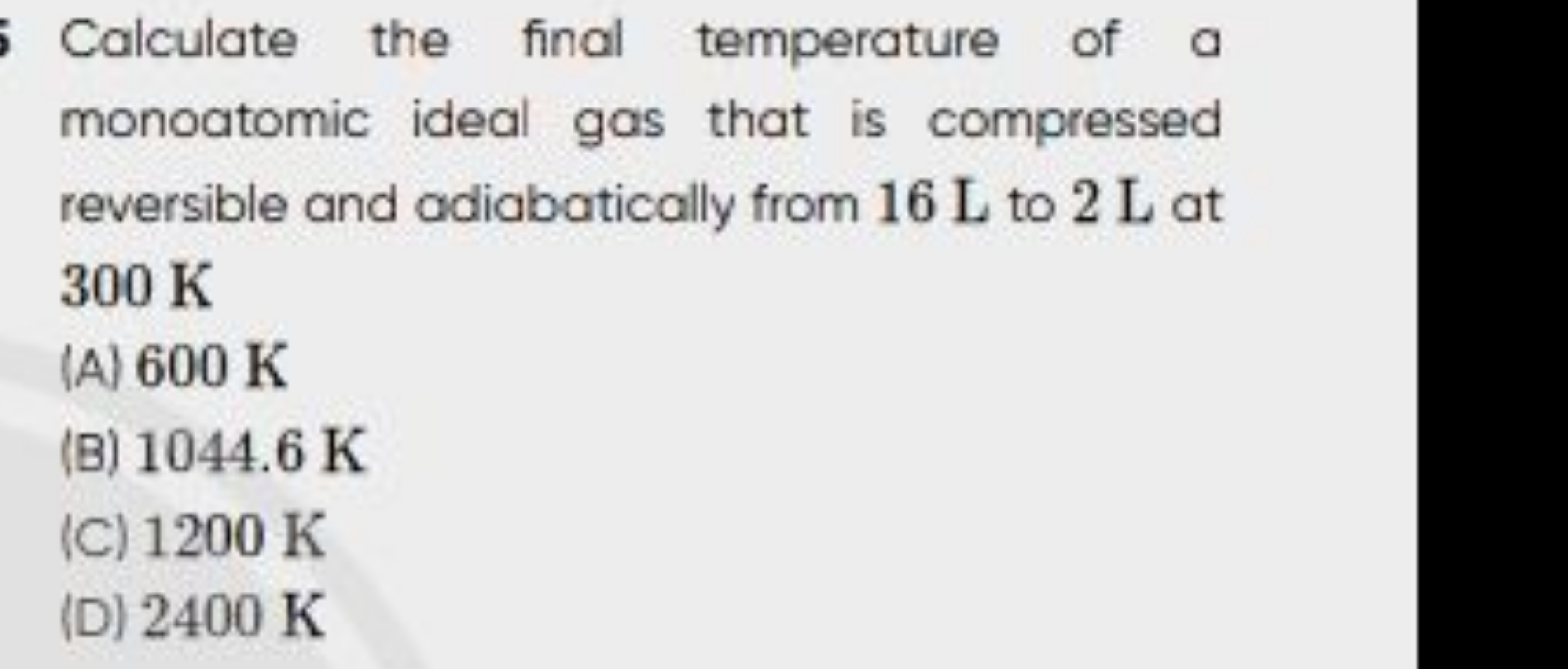 Calculate the final temperature of a monoatomic ideal gas that is comp